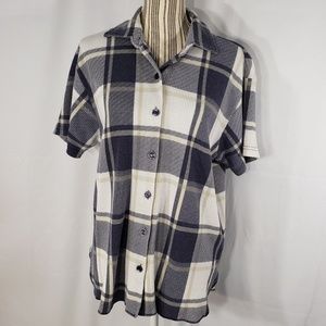 Ashly Brent Plaid Short Sleeve Button Down Top Size Large